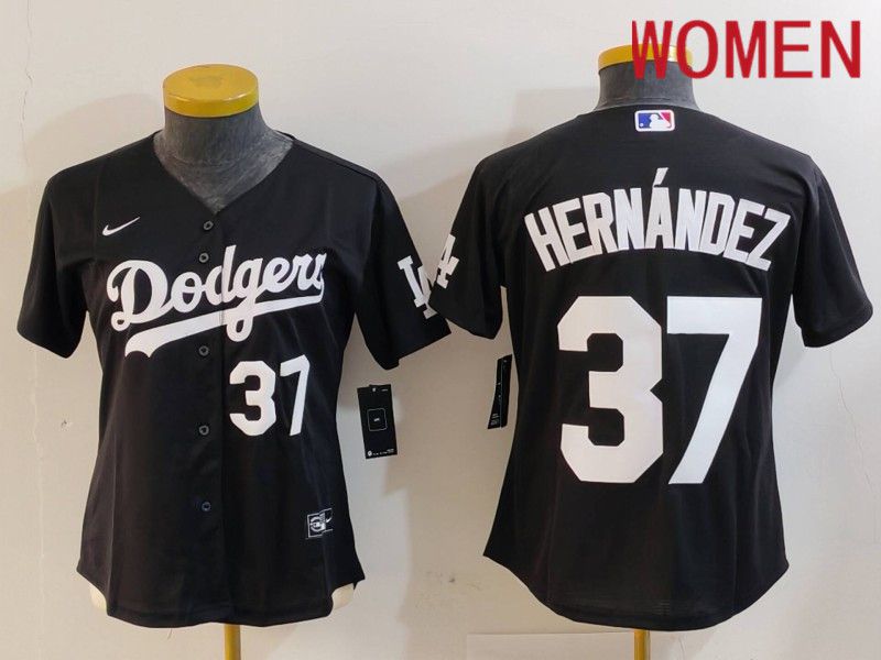 Women Los Angeles Dodgers #37 Hernandez Black Nike Game 2024 MLB Jersey style 7264